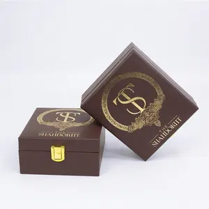 Caja de embalaje de satén de perfume de aceite esencial de madera lacada de cuero marrón blanco de lujo personalizado para regalos de fragancia de paquete