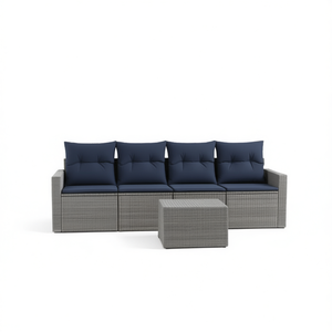 Grey Poly <b>Rattan</b> Garden <b>Sofa</b> Set With Cushions 4 Seater Outdoor Furniture Contemporary Design - Product Image 1