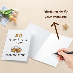 Tarjeta de Cumpleaños Número 50 para Hombre o Mujer, Tarjeta Humorística de 50 Años, Regalo de Cumpleaños con Mensaje Divertido para Él o Ella, Es Solo Celsius, Estás Genial - Product Image 6