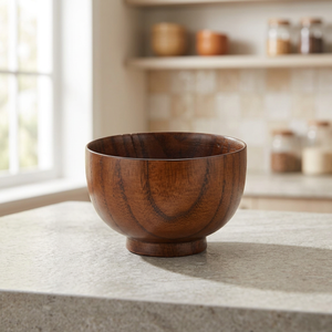 Bol de service en bois d'acacia poli style piédestal, pour la cuisine, réutilisable, compatible lave-vaisselle, fait main, écologique, pour les fêtes - Product Image 1