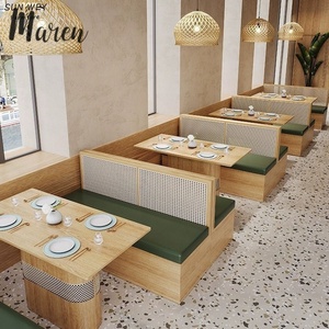 Meubles en rotin en forme de U en bois massif de haute qualité, canapés en cuir, meubles pour hôtels, cafés et restaurants, ensembles de tables et de chaises - Product Image 2