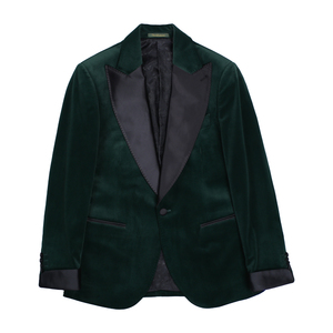 Chaqueta elegante de <span class=keywords><strong>terciopelo</strong></span> Esmeralda para <span class=keywords><strong>hombre</strong></span>, Chaqueta de traje con solapa en pico de un solo pecho - Product Image 5