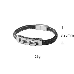 yunnique Chain <b>Leather</b> <b>Bracelet</b> Black Bangle Fashion Motorcycle Chain Jewelry Titanium Steel Geometric Design - Product Image 5