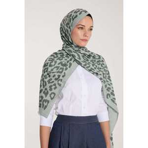 Pure Tone Light Green Leopard Print Scarf <b>Sun</b> <b>Protection</b> <b>Veil</b> with Dark Green Tones - Product Image 3