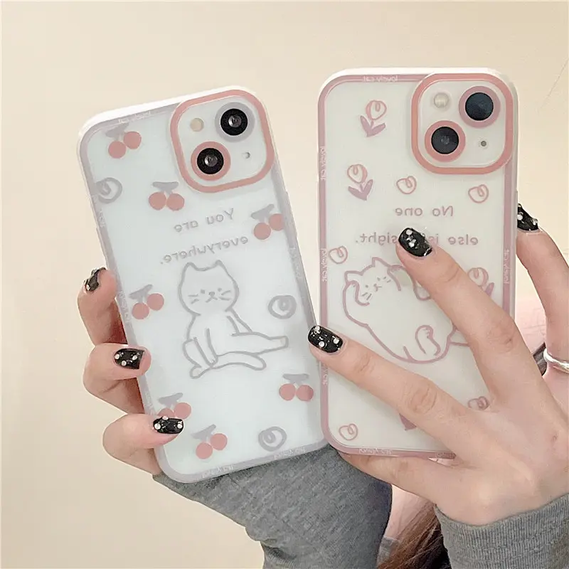 Transparent cartoon cat case for iphone 13 12 14 Pro Max XR X XS 7 8 Plus cute cheap cover