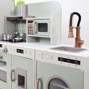 Ensemble de jeu 3-en-1 moderne en bois vert sauge pour enfants : cuisine, réfrigérateur et buanderie avec four, micro-ondes, évier et robinet - Product Image 5