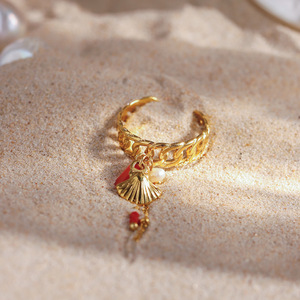 Fashion <b>Rings</b> Gold Chain Shell Tassel Design Adjustable <b>Open</b> <b>Ring</b> Unisex Jewelry Gift - Product Image 3