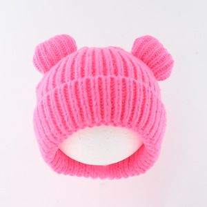 Couleur unie Mignon Petit Ours Enfant Bonnets Tricoté Chapeau Épaissir Chaud Doux Stretch Crâne Cap Personnalisez Votre Logo - Product Image 5