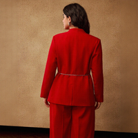 Blazer tissé anti-plis pour femme, grande taille, col surplis, couleur unie, avec ceinture chaîne, idéal pour le bureau, OEM ODM