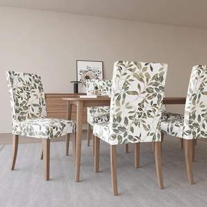 Modern Sage Green 4-Piece Botanical Pattern Stretchable <b>Chair</b> Slipcovers Set in Stock for <b>Dining</b> Room - Product Image 5