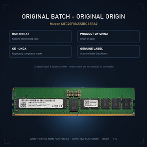 Mémoire serveur Micron 32 Go DDR5-4800 ECC RDIMM 1Rx4, originale, non utilisée, compatible avec HPE, Dell, Supermicro et autres - Product Image 4