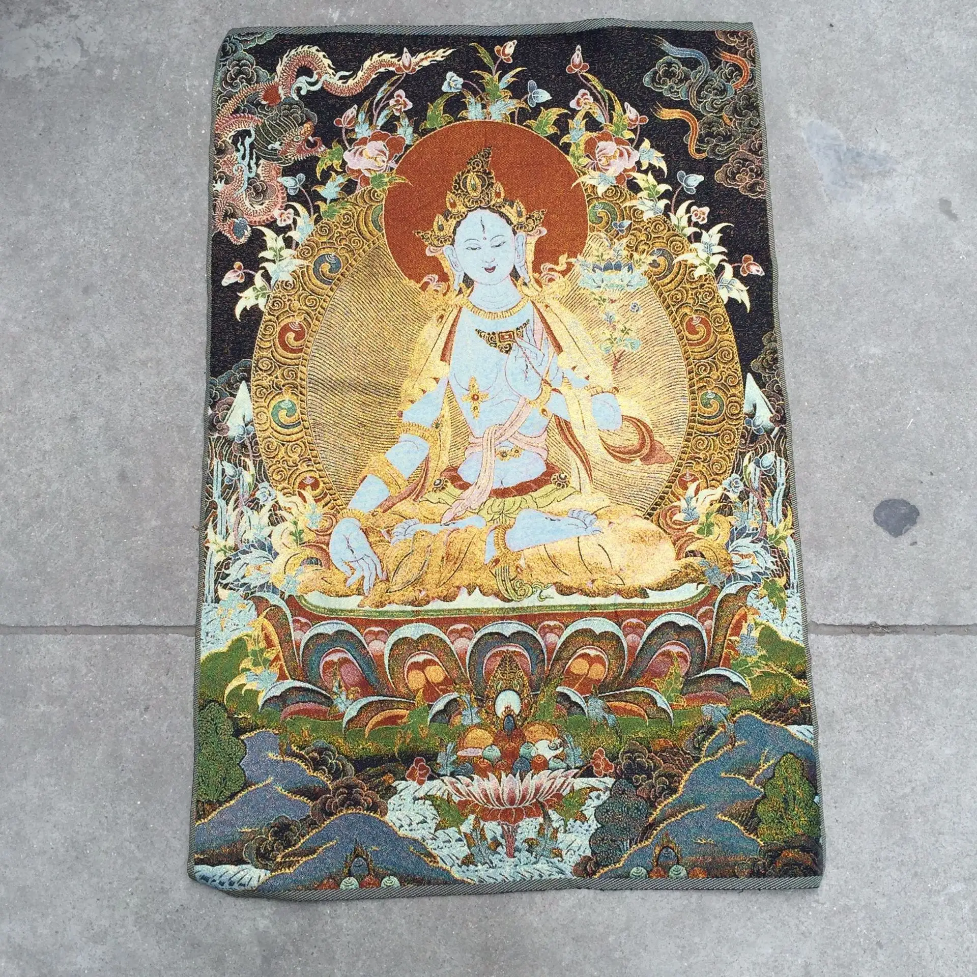 Pinturas de seda fina brocadas bordadas, pinturas de bordado, buda tibetano, retratos de celebridades histórias famosas religiosas