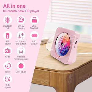Reproductor de CD portátil anti-skipping con BT5.0, radio FM, USB, AUX y control remoto inalámbrico para entretenimiento en el hogar y escucha de música. - Product Image 2