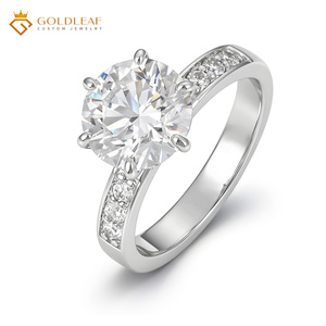 Bague en or feuille d'or personnalisée, or blanc 10k 14k 18k, diamant de laboratoire taille ronde 1ct 2ct 3ct DEF VVS VS - Product Image 1