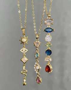 Collane Lunghe con Pendente in Cristallo Colorato, Nuova Elegante Collana con Pendente a Cuore in Rame e Zirconi Dorati, Gioielli con Catena - Product Image 2