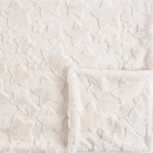 Manta de visón de conejo de piel sintética para bebé, manta de doble capa supersuave con estampado de estrellas blancas de marfil de lujo - Product Image 2