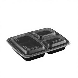 ProTakeOut Contenants alimentaires micro-ondables en PP noir à 3 compartiments, 2 pièces, couvercles translucides, 9,5 x 7,5, 150 ensembles (50/6) - Product Image 1