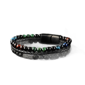 Bracelet en cuir tressé personnalisable pour homme avec <span class=keywords><strong>pierre</strong></span> œil <span class=keywords><strong>de</strong></span> tigre, fermoir magnétique, perles <span class=keywords><strong>de</strong></span> <span class=keywords><strong>lave</strong></span> naturelle, logo personnalisé - Product Image 5