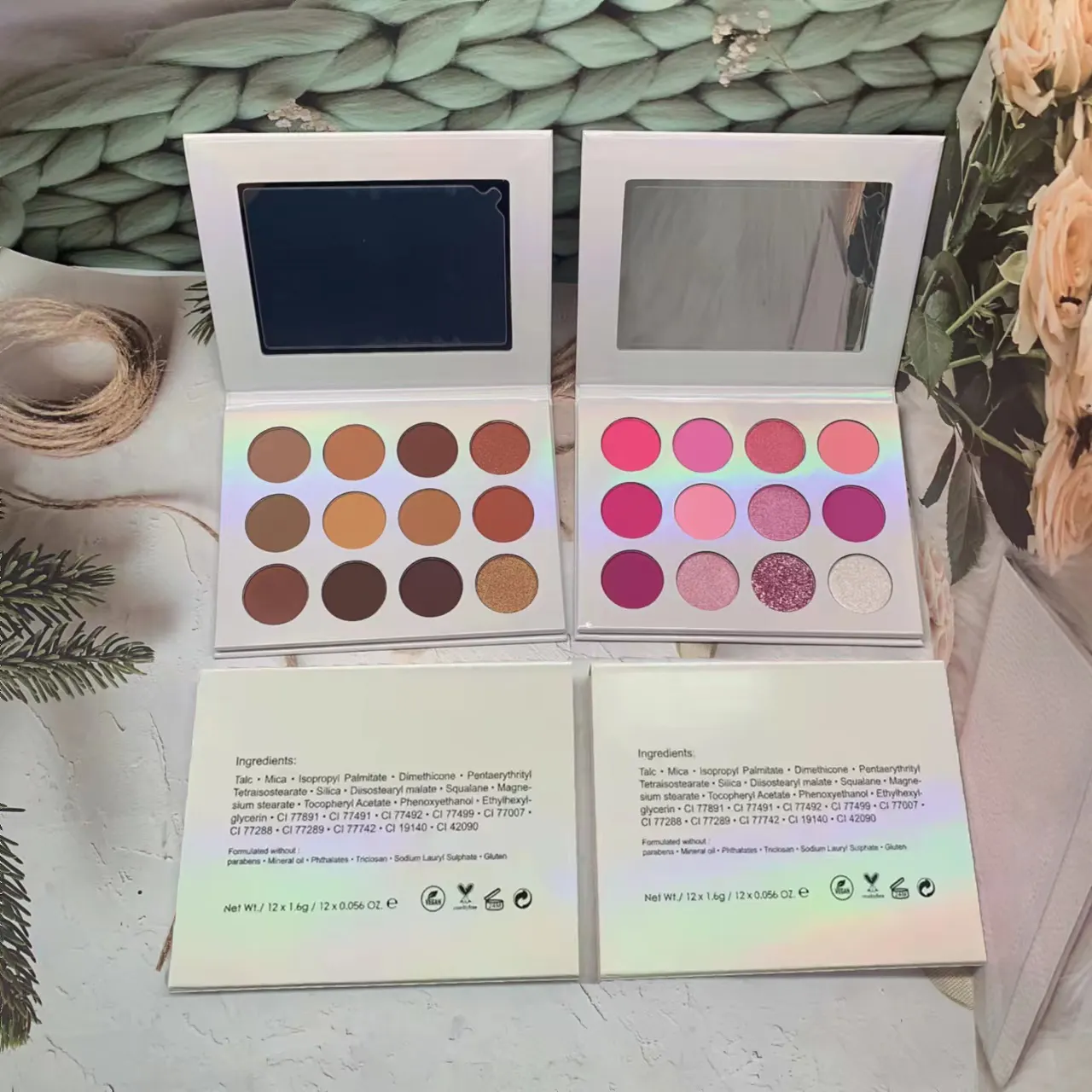 Paleta de sombra de ojos desnuda de 12 colores de alto pigmento, venta al por mayor, sombra de ojos con purpurina, maquillaje de sombra de ojos de etiqueta privada OEM