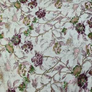 친환경 스팽글 비즈 자수 멀티컬러 레이스 원단 여성 웨딩 드레스 재봉용 튤 - Product Image 1