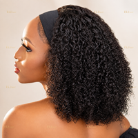 Perruques 100% Cheveux Humains Vierges pour Filles, Coiffure Courte Afro avec Bandeau, Cheveux Afro Crépus Bouclés, Demi-Perruque Cambodgienne à Ondulations Profondes et Souples