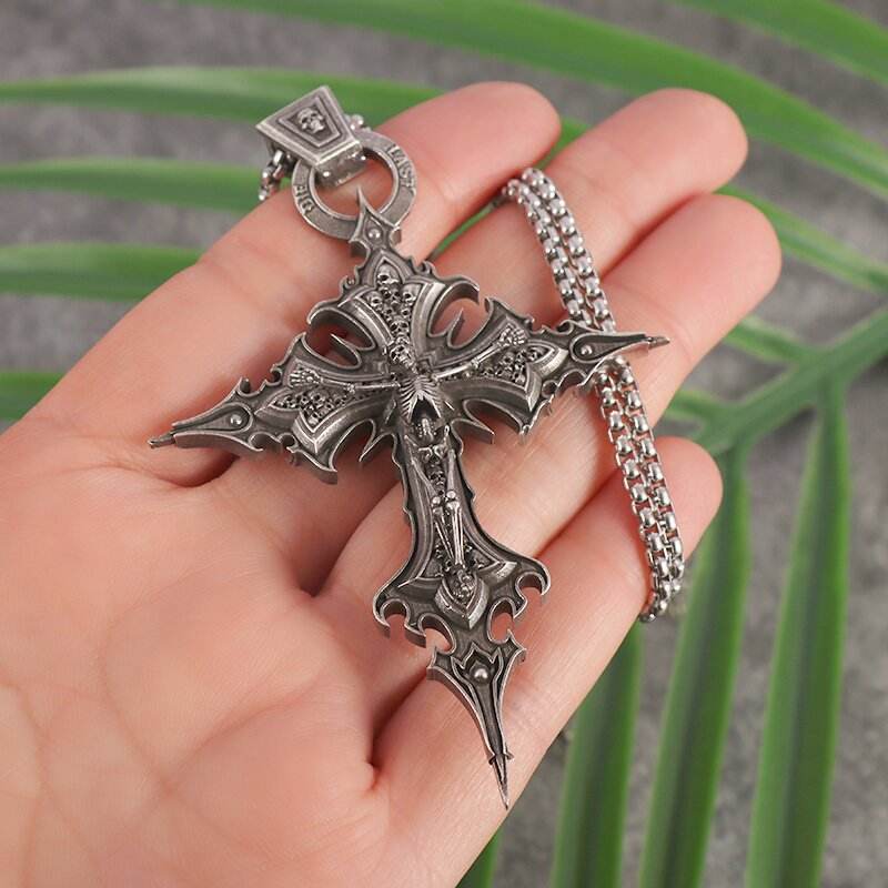 Stainless Steel Cross Necklace Wholesale Gothic Jewelry Men Silver - Main Image