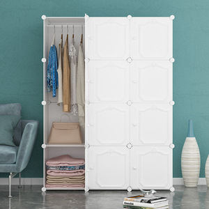 Modern Foldable Plastic <b>Storage</b> Cabinet For Bedroom Home Use With Hanging Rod And <b>Shelves</b> - Product Image 2