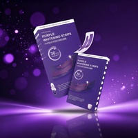 Bandes blanchissantes pour les dents personnalisées à marque privée, sans résidus, avec technologie de correction de la couleur, saveur menthe, couleur violette, antidérapantes