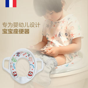 Asiento de inodoro para bebé, anillo de entrenamiento para ir al baño, material PP suave, diseño de dibujos animados para niños y niñas, tamaño extra grande con asas - Product Image 2