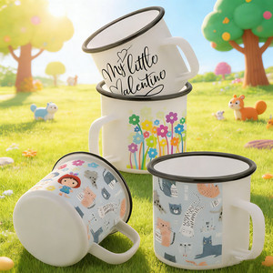 Bulk 8oz 12oz Kids Outdoor Camp <strong>Travel</strong> Milk Hot Water Drink White <strong>Personalised</strong> Attractive Print Enamel Metal Steel Mug <strong>Cup</strong> - Product Image 1
