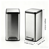 Poubelle rectangulaire en acier inoxydable de 15 L avec couvercle à fermeture douce et pédale, pour la maison, la cuisine, la salle de bain, l'hôtel, le bureau