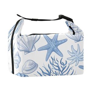 Light Blue Coastal Starfish Print Durable Polyester Insulated Lunch Bag Cooler Bag for Picnic BBQ Food Takeout Delivery - Product Image 4