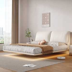 Lits rembourrés crème flottants King Size Chambre à coucher moderne en cuir Ses Plate-forme <span class=keywords><strong>de</strong></span> literie Rangement Ensemble <span class=keywords><strong>de</strong></span> <span class=keywords><strong>lit</strong></span> en cuir <span class=keywords><strong>avec</strong></span> table <span class=keywords><strong>de</strong></span> <span class=keywords><strong>chevet</strong></span> - Product Image 5