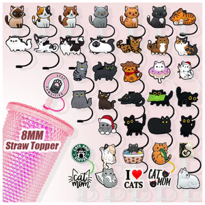 سلسلة الأم القطة: غطاء سيليكون للشفاطات بحجم 8 مم بتصميم مخلب قطة لطيف وشوارب، إكسسوارات للمشروبات بالجملة لمحبي القطط - Product Image 1
