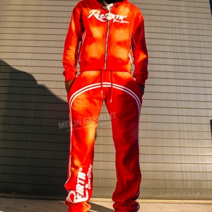 Acid Wash Sweat Suits Custom logo Men Tracksuit Unisex Jogger <b>Set</b> <b>Embroidery</b> Patch Zip up Hoodies and Sweatpants <b>Sets</b> for Men - Product Image 1
