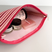 Pochette de maquillage légère en néoprène rayé imprimé, organiseur plat et fin avec fermeture éclair métallique pour sac à main femme, cosmétiques, cadeau promotionnel