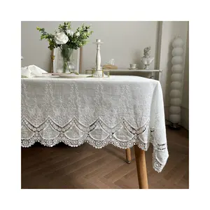Toalha de mesa bordada branca com cordão de alta qualidade, tecido 100% algodão para casa, tecido bordado de alta qualidade, afinidade oca