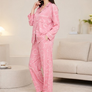 Pyjama deux pièces boutonné en coton uni pour femme, design personnalisé, sexy, grande taille, vêtements de nuit pour femme - Product Image 2