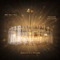Lustre en laiton à 20 bras avec verre martelé et éclairage LED pour salon, hôtel, villa - Vente en gros