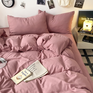 <span class=keywords><strong>Funda</strong></span> nórdica doble de algodón lavado nuevo y sencillo de estilo nórdico al por mayor, juego de cuatro piezas de color sólido para dormitorio de estudiantes en casa - Product Image 5