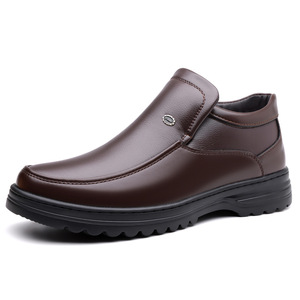 Bottes d'hiver en cuir véritable pour hommes, bout rond, doublure en peluche, semelle extérieure en caoutchouc antidérapante, taille 46 - Product Image 5