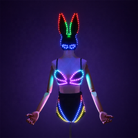 Costume de lapin LED avec éclairage RGB, ensemble soutien-gorge et culotte lumineux, masque de lapin inclus, pour danseuses Gogo, boîtes de nuit, bars, scènes et spectacles.