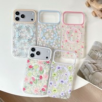 Coque de téléphone magnétique en marbre double IMD laser tendance avec motif floral pour iPhone 17 Pro Max 16 15 14, protection antichoc pour l'arrière