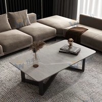 Table basse moderne Wanmusheng RYS-M8141 en pierre frittée et acier au carbone pour salon, appartement, mobilier de maison - Écologique et facile à assembler