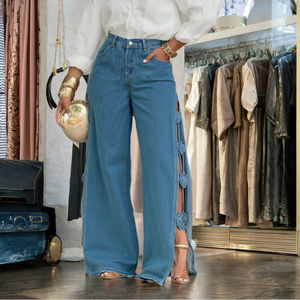 Nouveau style – Jean sexy pour femme, coupe évasée, motif floral 3D ajouré, en denim respirant, taille mi-haute, coupe ample, décontracté pour l'été et l'hiver - Product Image 3