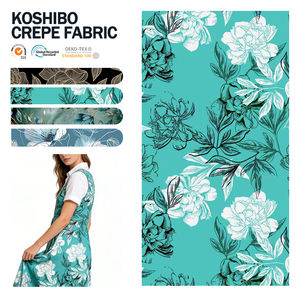 Canada Popular 100 Polyester Dark Color Black and <b>White</b> Floral Pattern 130gsm Thick Koshibo Crepe Fabric for Older Women Dress - Product Image 1