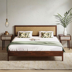 Base de <span class=keywords><strong>Cama</strong></span> Moderna Estilo Bohemio HY, Cabecera Ajustable de Madera de Nogal, Estilo Rústico Vintage Único, No Requiere Somier, Fácil Montaje - Product Image 5
