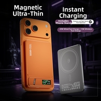 Batterie externe magnétique sans fil à charge rapide 10000 mAh en alliage d'aluminium avec support, logo personnalisé gratuit, MOQ ultra-bas