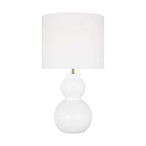 Lampe de table moderne en céramique blanche double gourde avec accent doré |   Éclairage Élégant et Propre pour Hôtels de Luxe et Maisons - Product Image 1