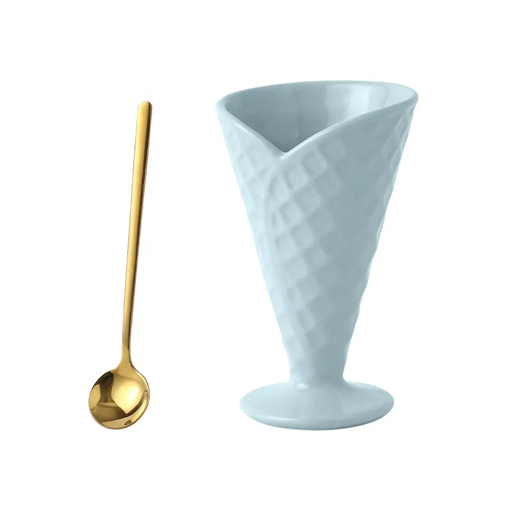 Macaron Color Custom Sundae Cups Footed Dessert Taster Cup Conic Cone Holder Ice Cream Bowl with Spoon